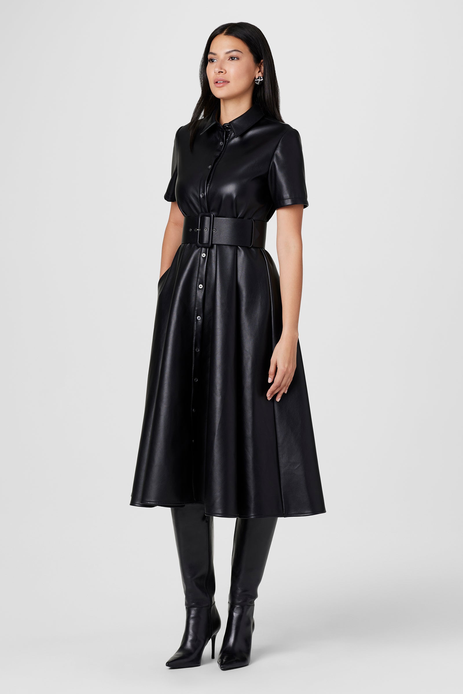 Jean Vegan Leather Midi Dress - Toccin