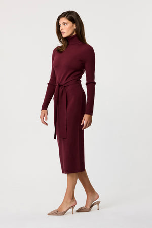 Logan Long Sleeve Turtleneck Tie Front Dress