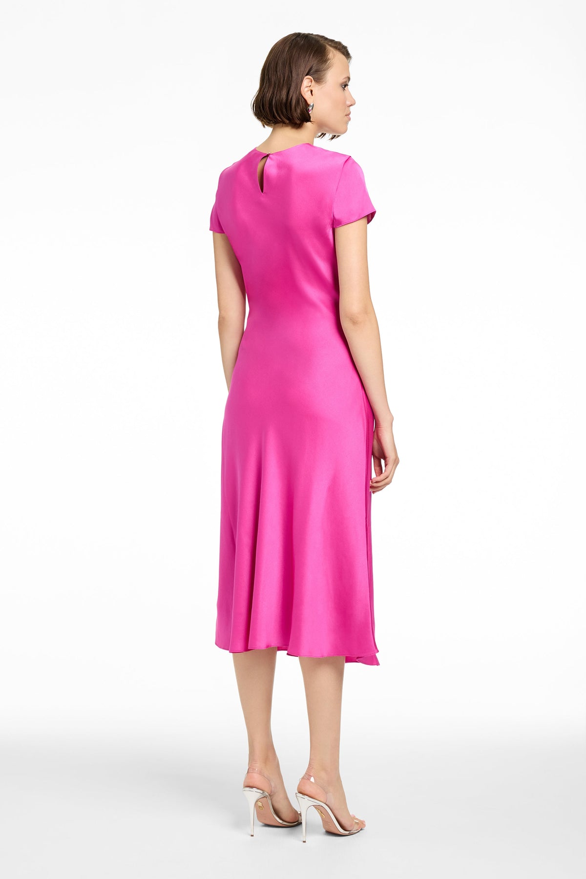 LUCIANA SHORT SLEEVE BIAS SILKY SATIN SLIP DRESS - Toccin