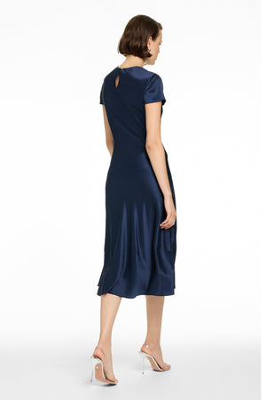 LUCIANA SHORT SLEEVE BIAS SILKY SATIN SLIP DRESS - Toccin