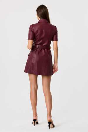 Lydia Vegan Leather Snap Front Mini Dress - Toccin