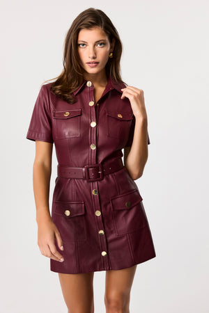 Lydia Vegan Leather Snap Front Mini Dress - Toccin