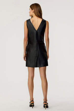 Malia V-Neck Vegan Leather Mini Shift Dress