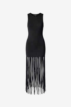 black fringe mini dress Intense defense feather mini dress in Black