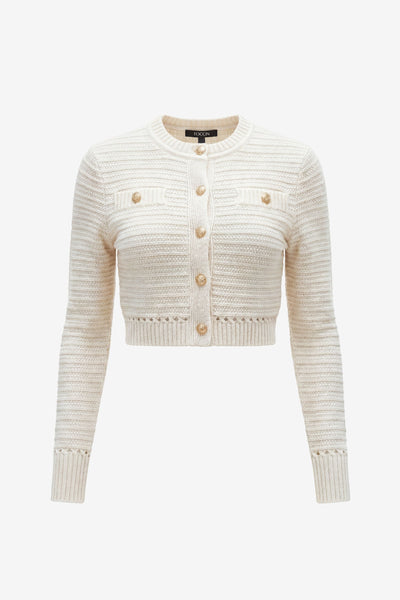 Miller Pointelle Cropped Cardigan – Button-Front Crew Neck Style