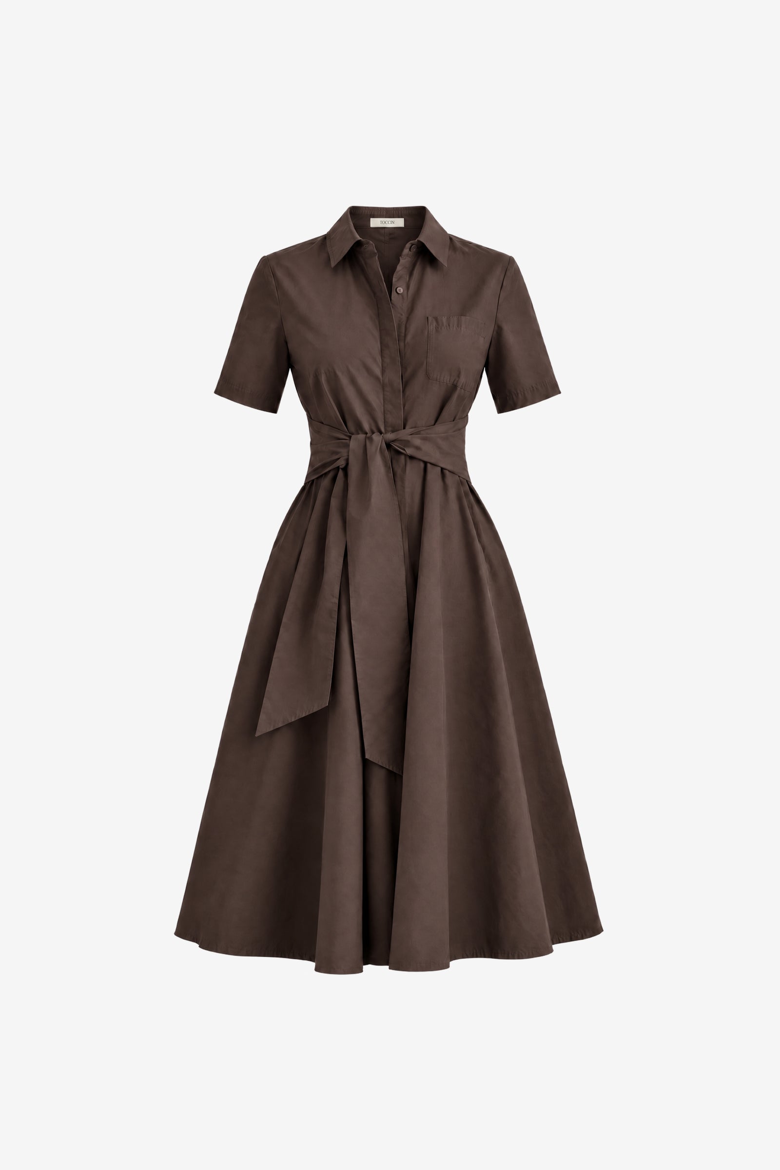 MEGAN SHORT SLEEVE TIE-FRONT MIDI SHIRT DRESS