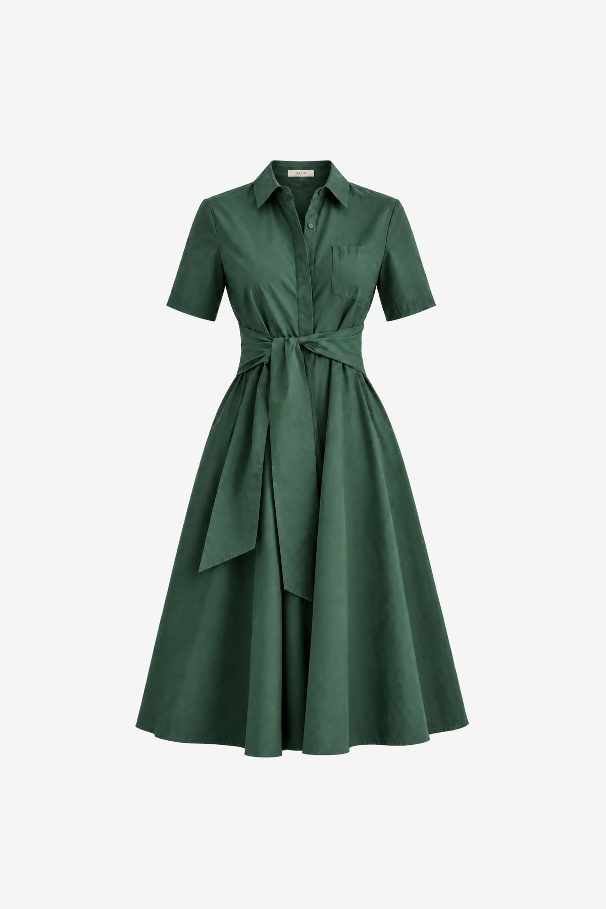 MEGAN SHORT SLEEVE TIE-FRONT MIDI SHIRT DRESS