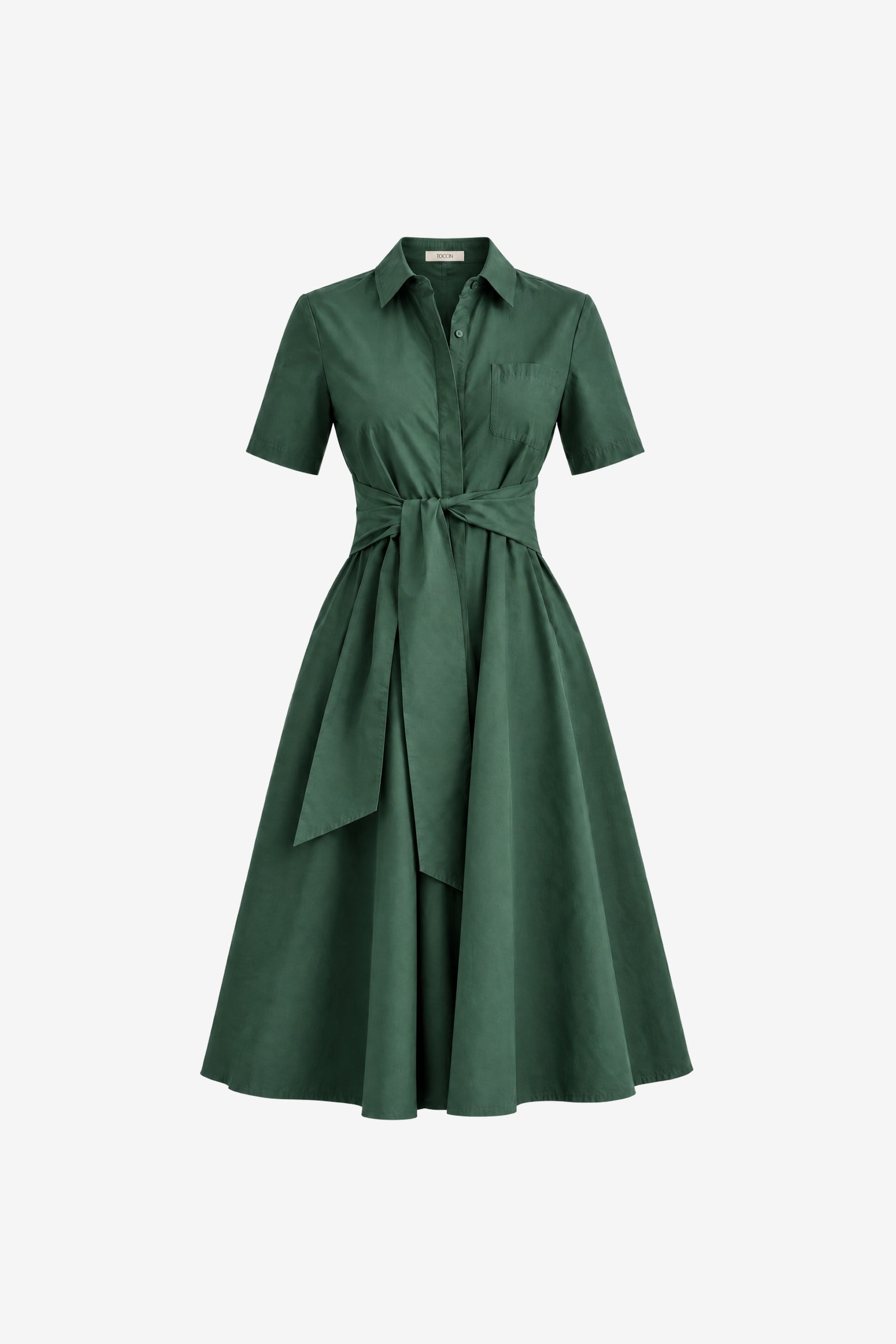 MEGAN SHORT SLEEVE TIE-FRONT MIDI SHIRT DRESS