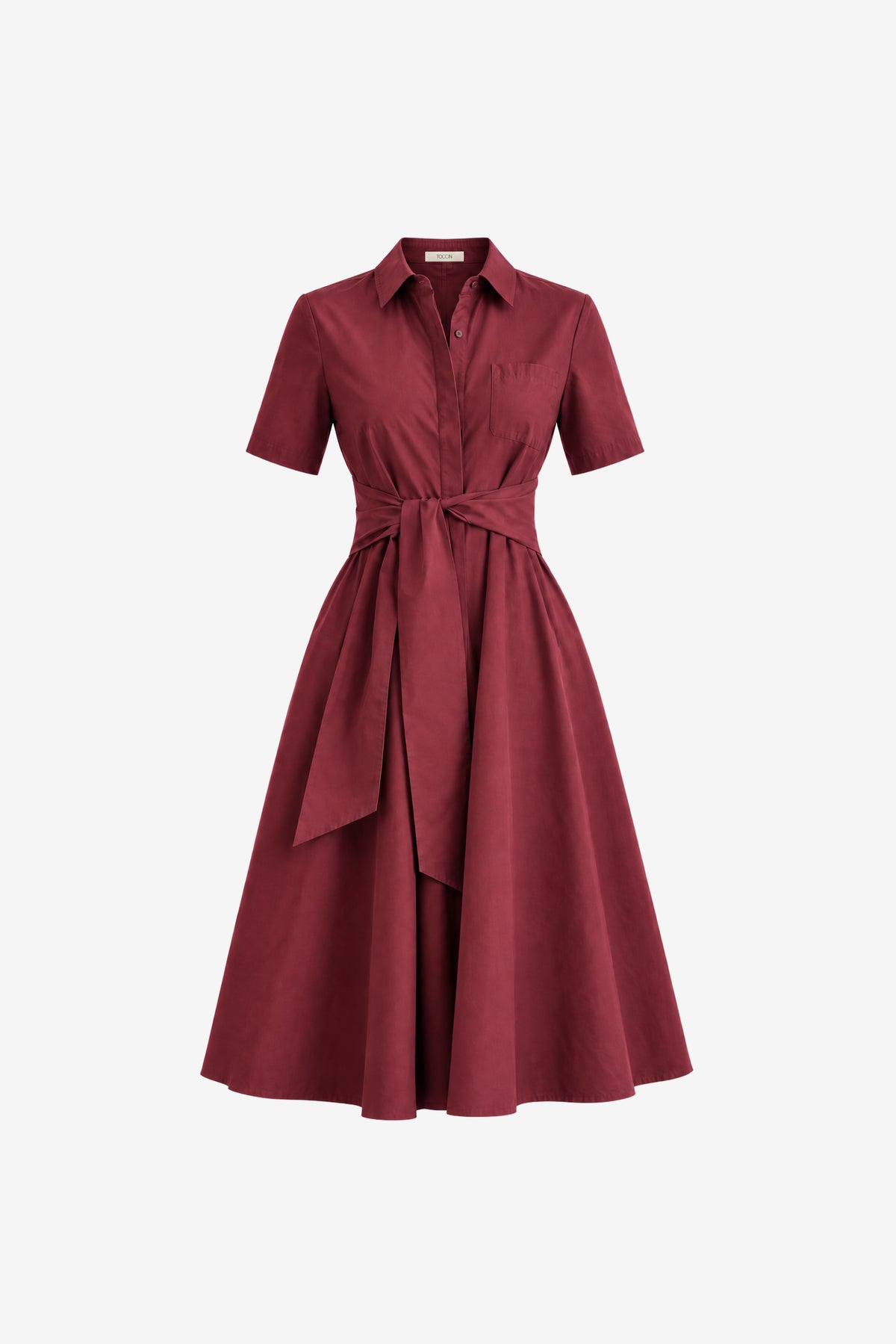 MEGAN SHORT SLEEVE TIE-FRONT MIDI SHIRT DRESS