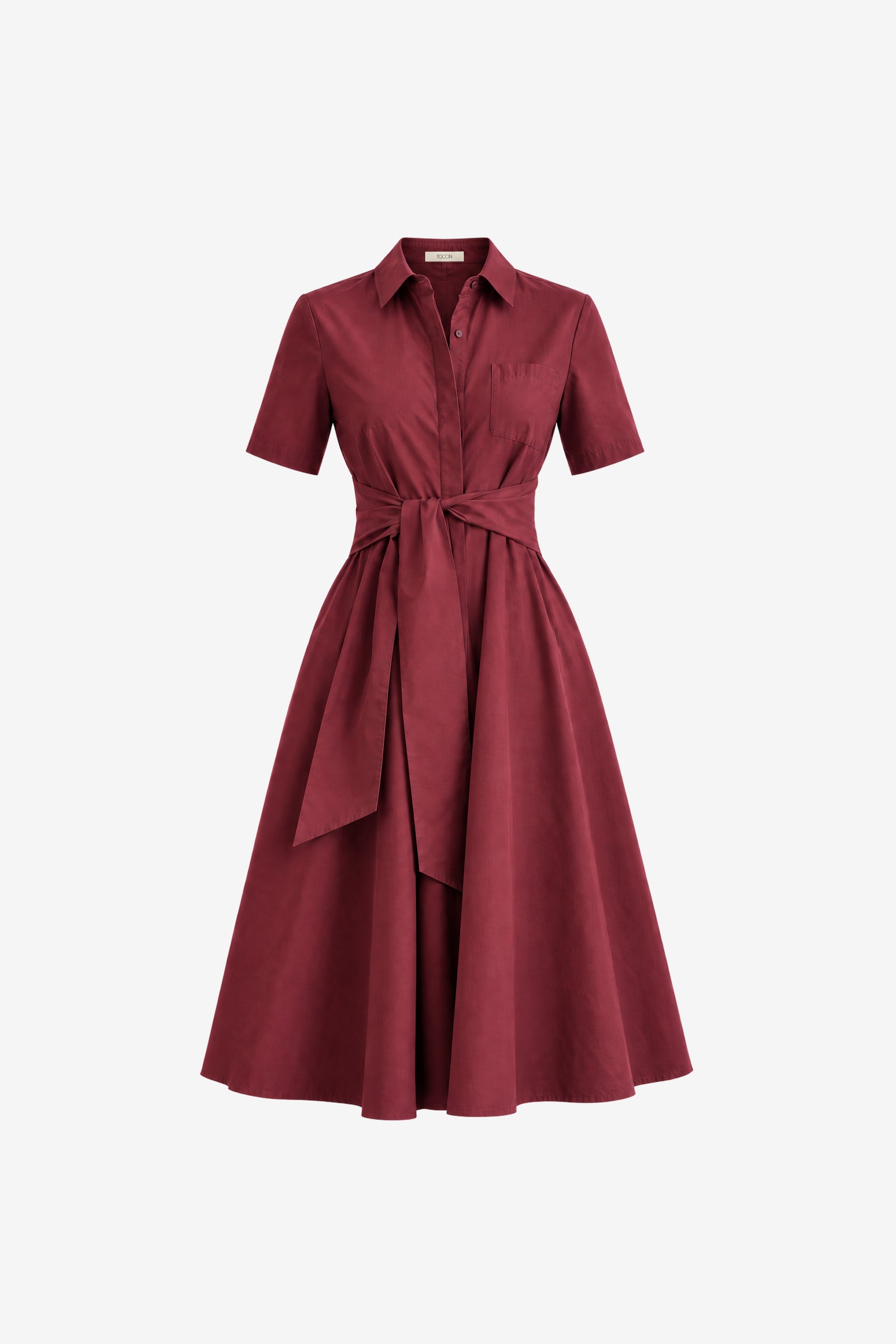 MEGAN SHORT SLEEVE TIE-FRONT MIDI SHIRT DRESS