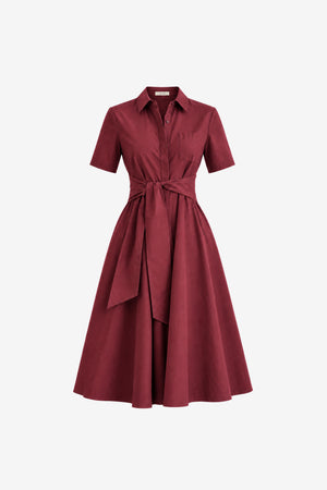 MEGAN SHORT SLEEVE TIE-FRONT MIDI SHIRT DRESS