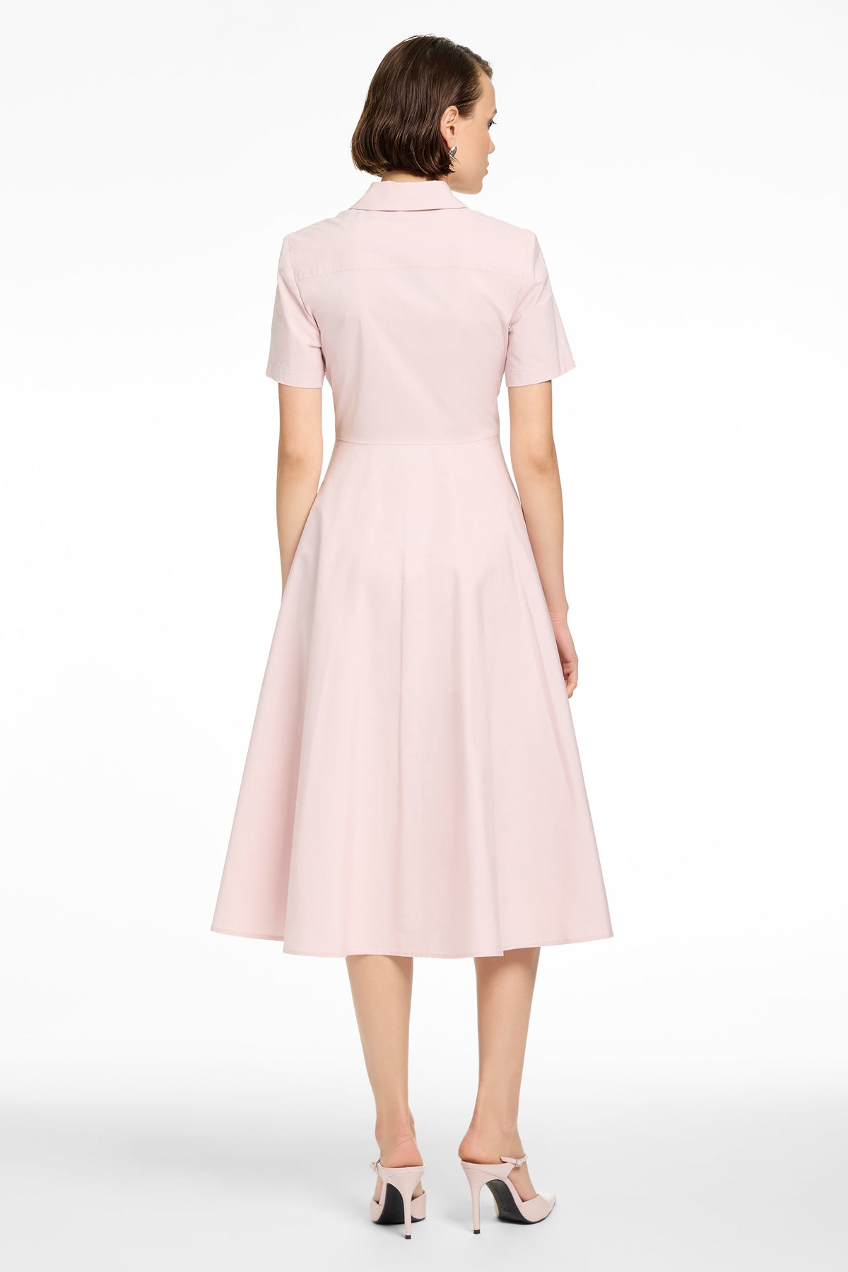 MEGAN SHORT SLEEVE TIE-FRONT MIDI SHIRT DRESS - Toccin