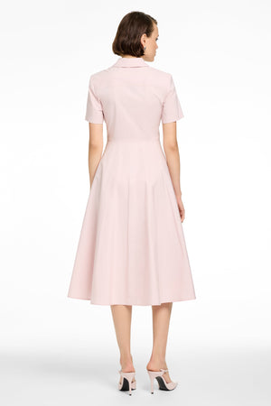 MEGAN SHORT SLEEVE TIE-FRONT MIDI SHIRT DRESS - Toccin