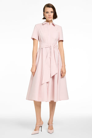 MEGAN SHORT SLEEVE TIE-FRONT MIDI SHIRT DRESS - Toccin