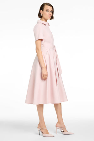 MEGAN SHORT SLEEVE TIE-FRONT MIDI SHIRT DRESS - Toccin