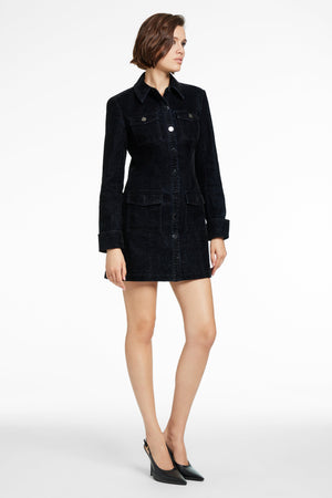 MERCER LONG SLEEVE COLLARED BUTTON-FRONT DRESS - Toccin