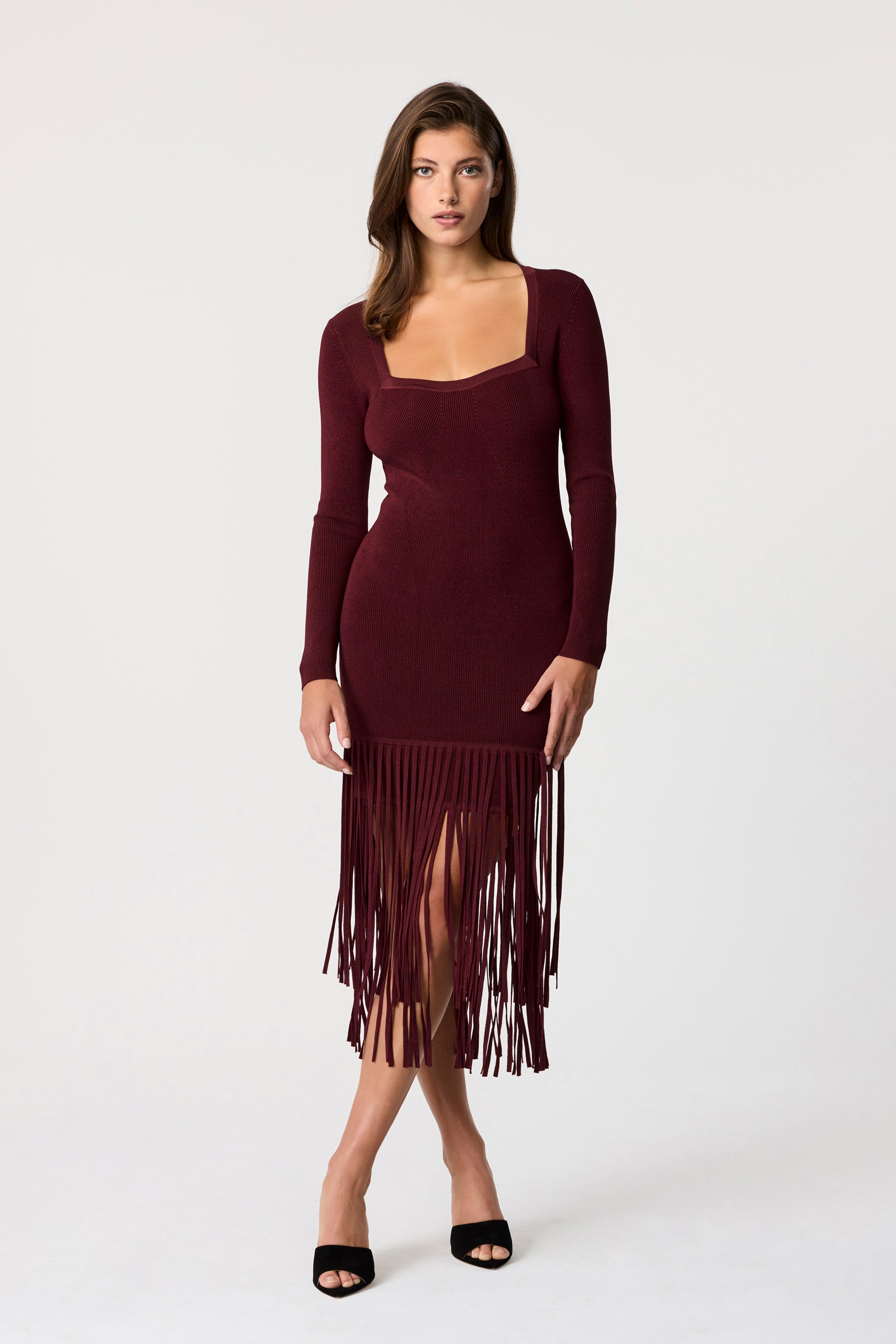 Mila Long Sleeve Fringe Midi Dress