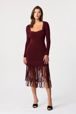 Mila Long Sleeve Fringe Midi Dress - Toccin