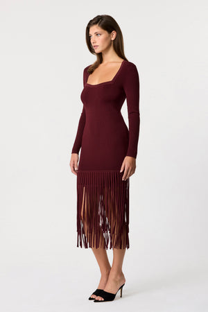 Mila Long Sleeve Fringe Midi Dress - Toccin