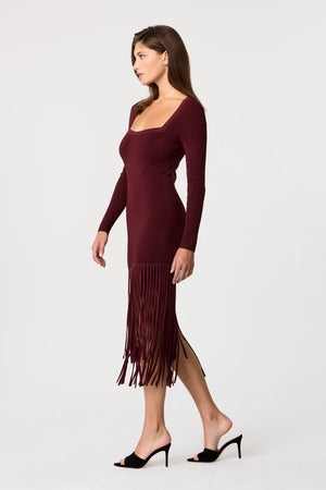 Mila Long Sleeve Fringe Midi Dress - Toccin