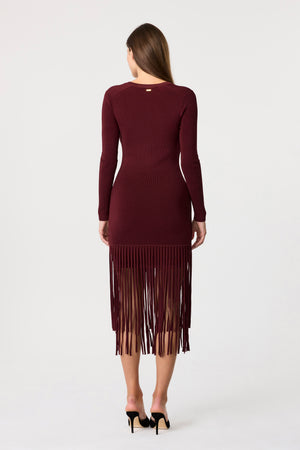 Mila Long Sleeve Fringe Midi Dress - Toccin