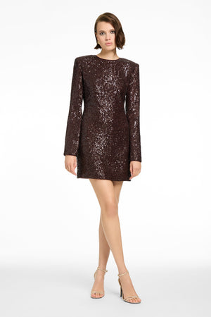MIRREN LONG SLEEVE SHIFT MINI DRESS - Toccin