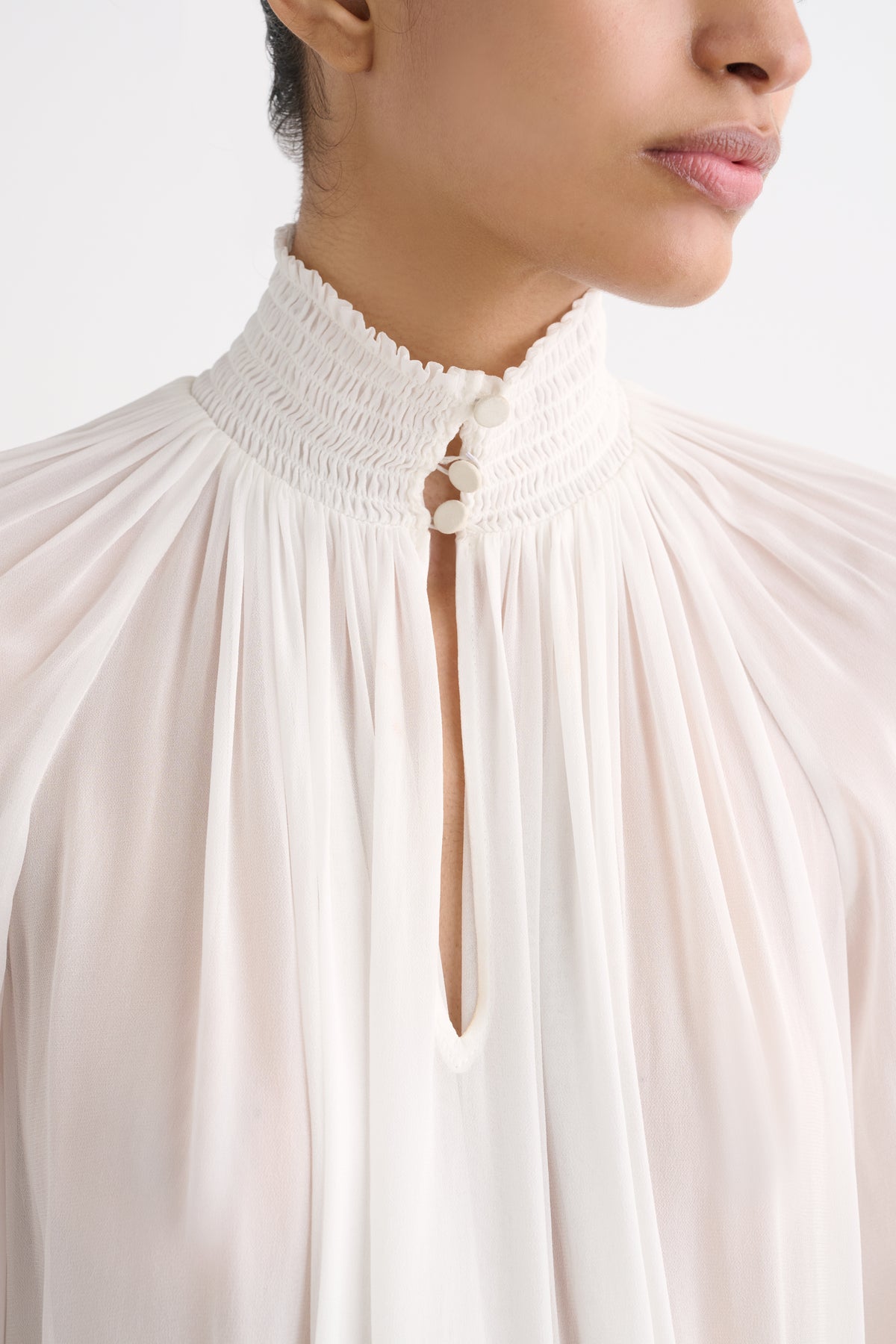 OCTAVIA SMOCKED NECK GATHERED BLOUSE - Toccin