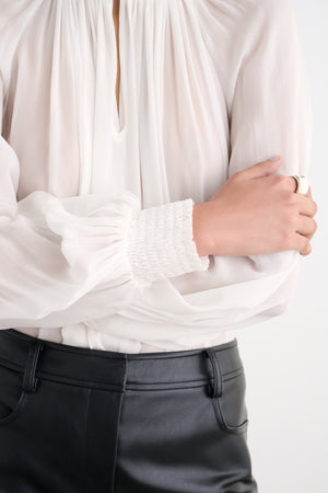 OCTAVIA SMOCKED NECK GATHERED BLOUSE - Toccin