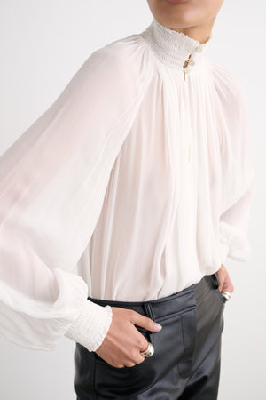 OCTAVIA SMOCKED NECK GATHERED BLOUSE - Toccin