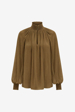 OCTAVIA SMOCKED NECK GATHERED BLOUSE - Toccin