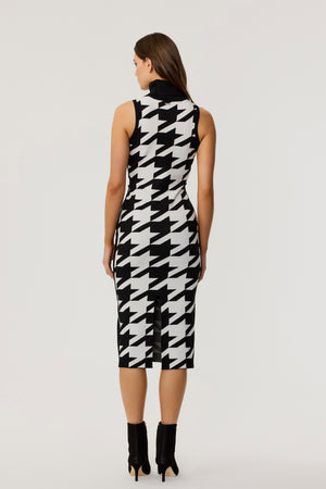 Peggy Sleeveless  Large Houndstooth Tie-Front Dress