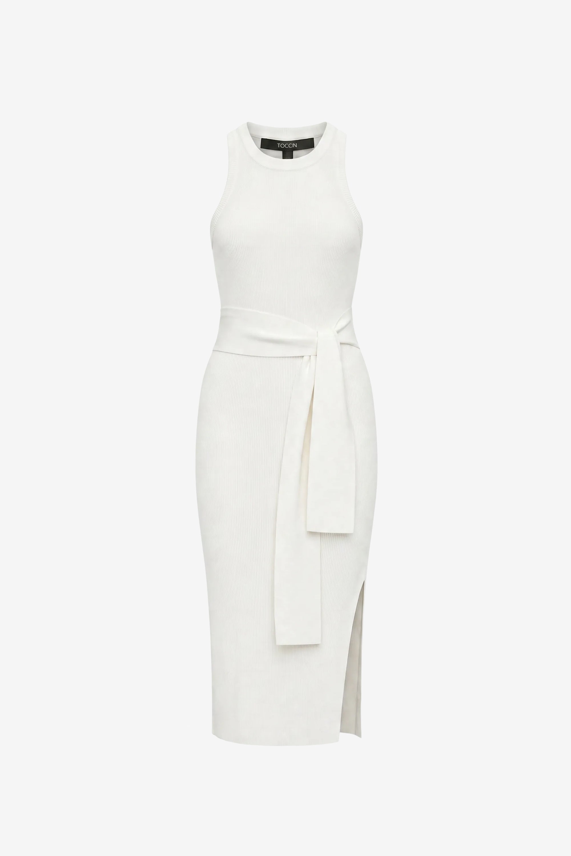 racerback midi bodycon dress L'AGENCE Nura Racerback Midi Dress In Ivory/Black Stripe
