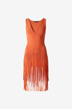 PATRICIA V-NECK SEAMED MIDI DRESS WITH FRINGE - Toccin