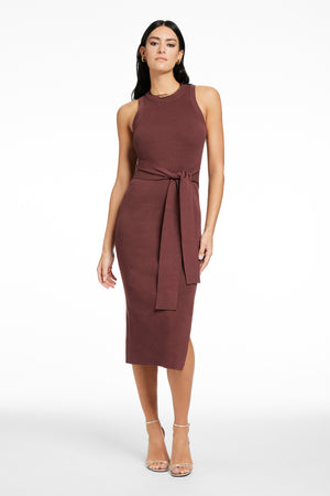 PIPER SLEEVELESS TIE-FRONT MIDI DRESS - Toccin