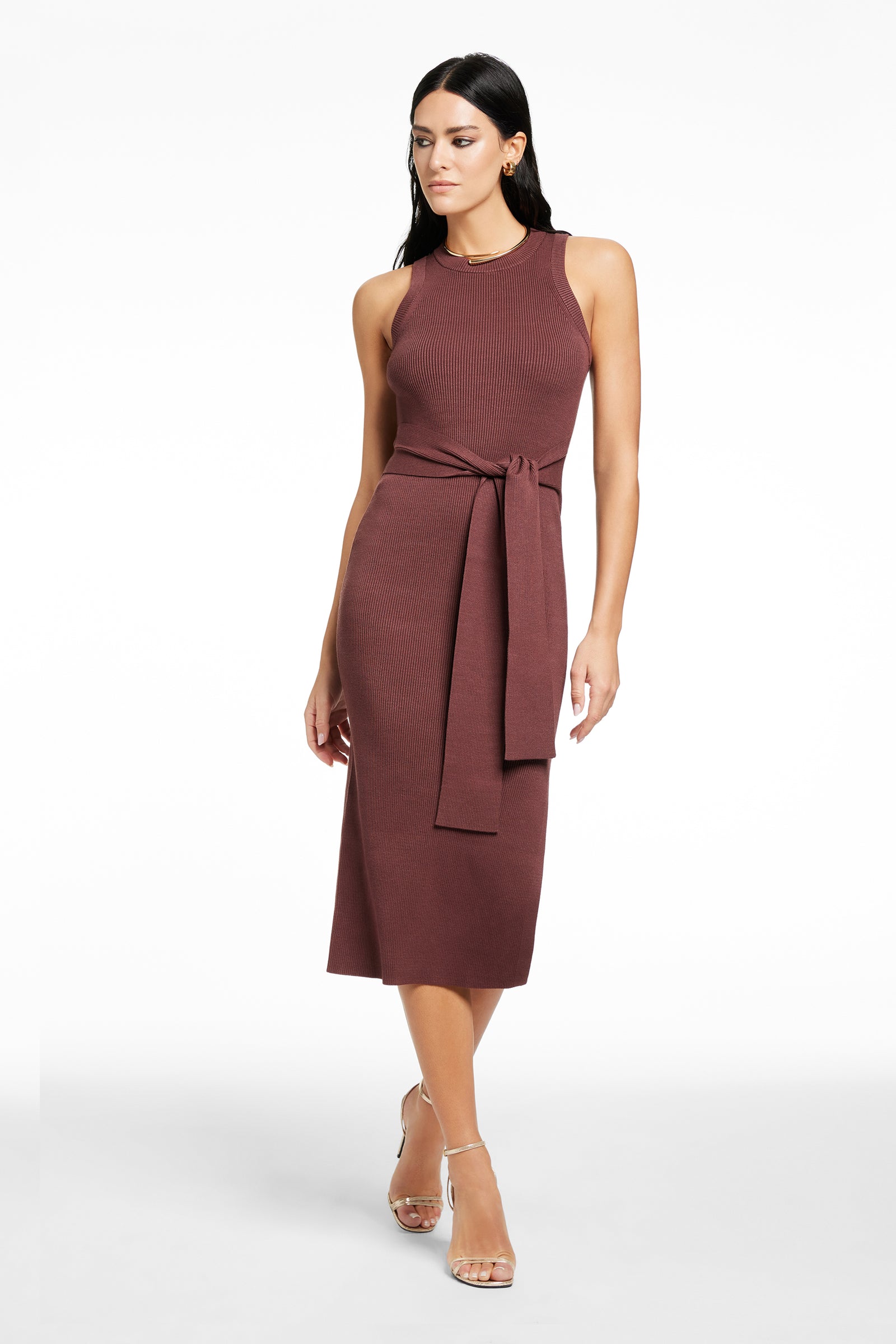 PIPER SLEEVELESS TIE-FRONT MIDI DRESS - Toccin