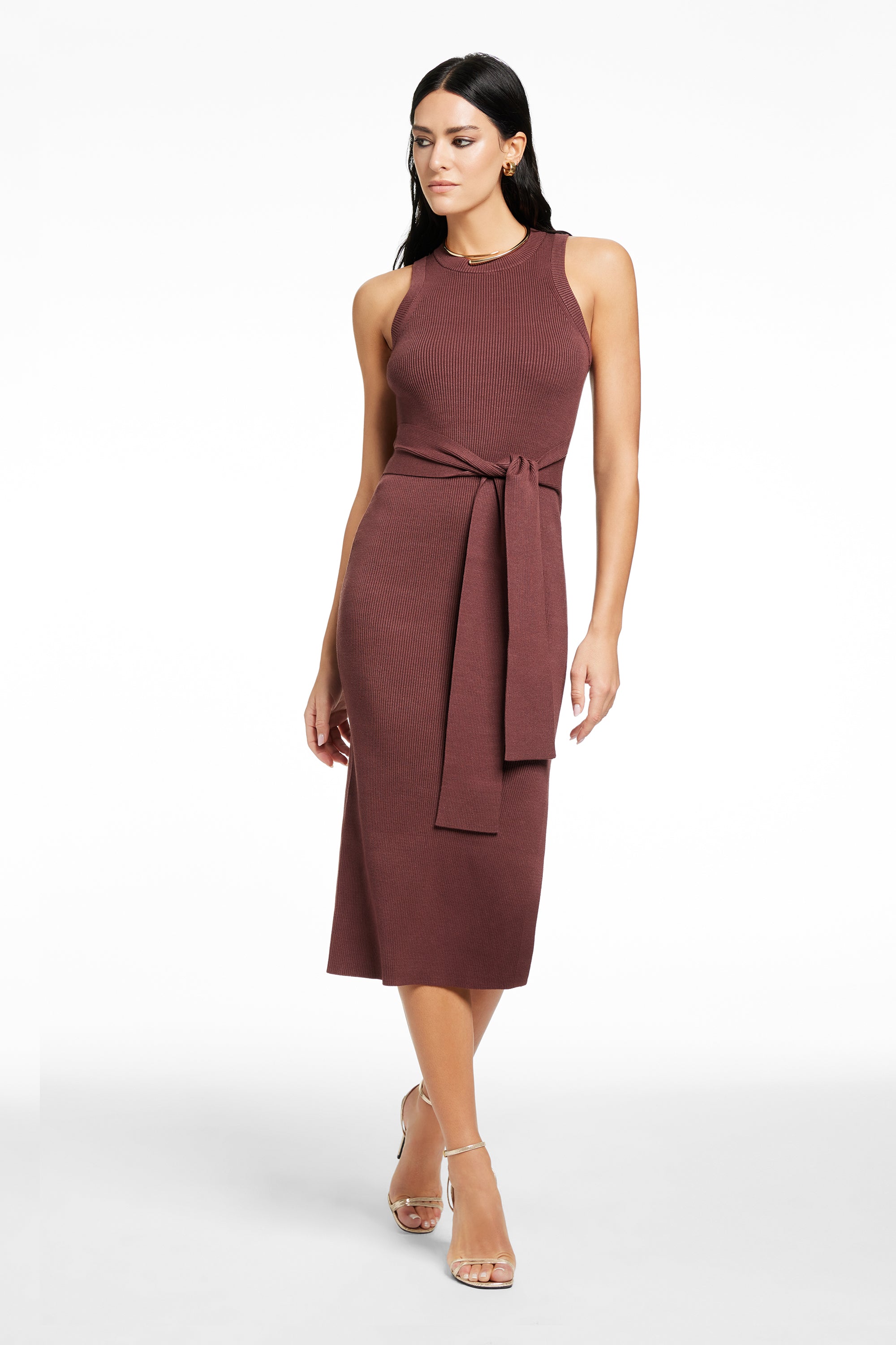 PIPER SLEEVELESS TIE-FRONT MIDI DRESS - Toccin