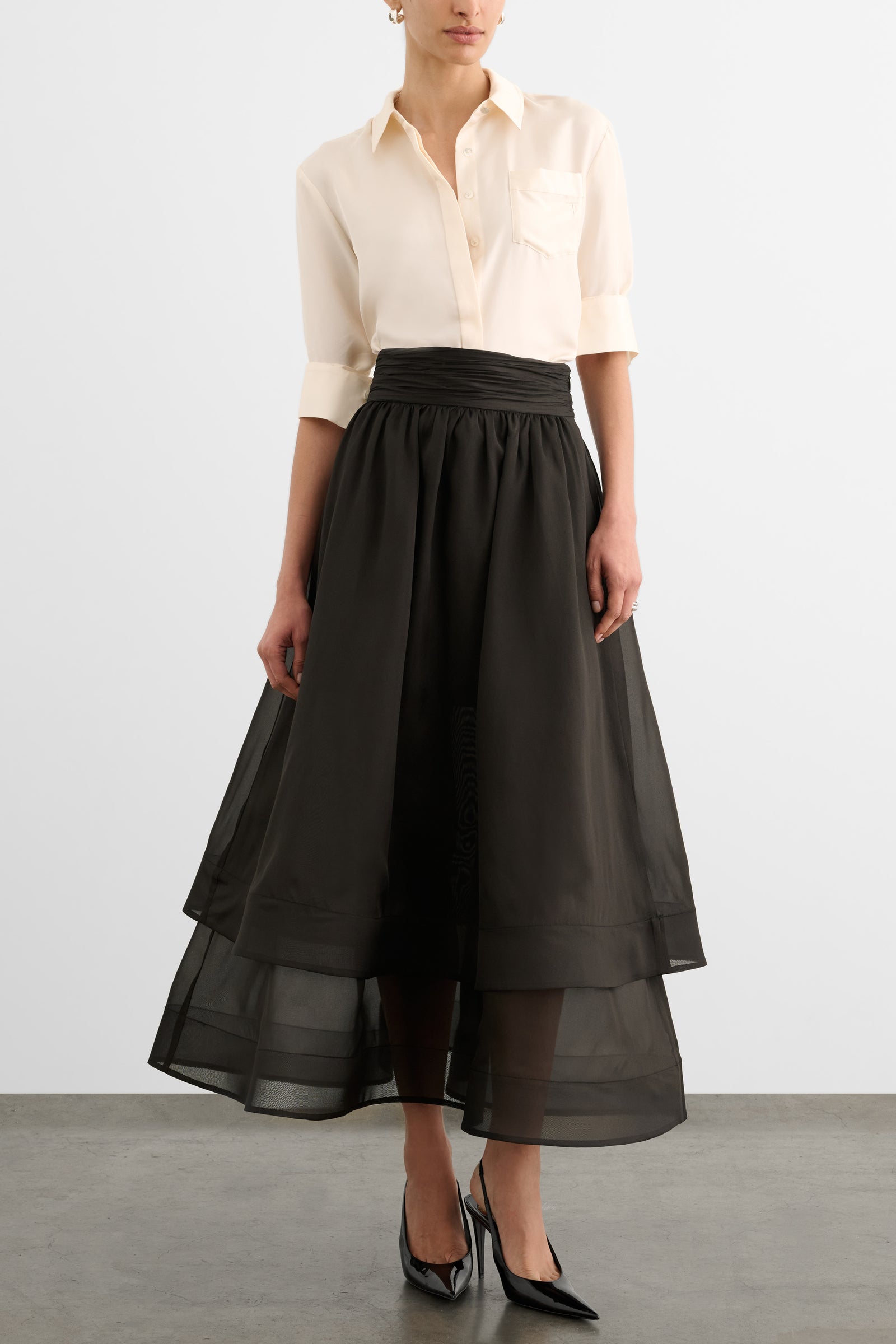 AMBER HIGH WAISTED TIERED MIDI SKIRT