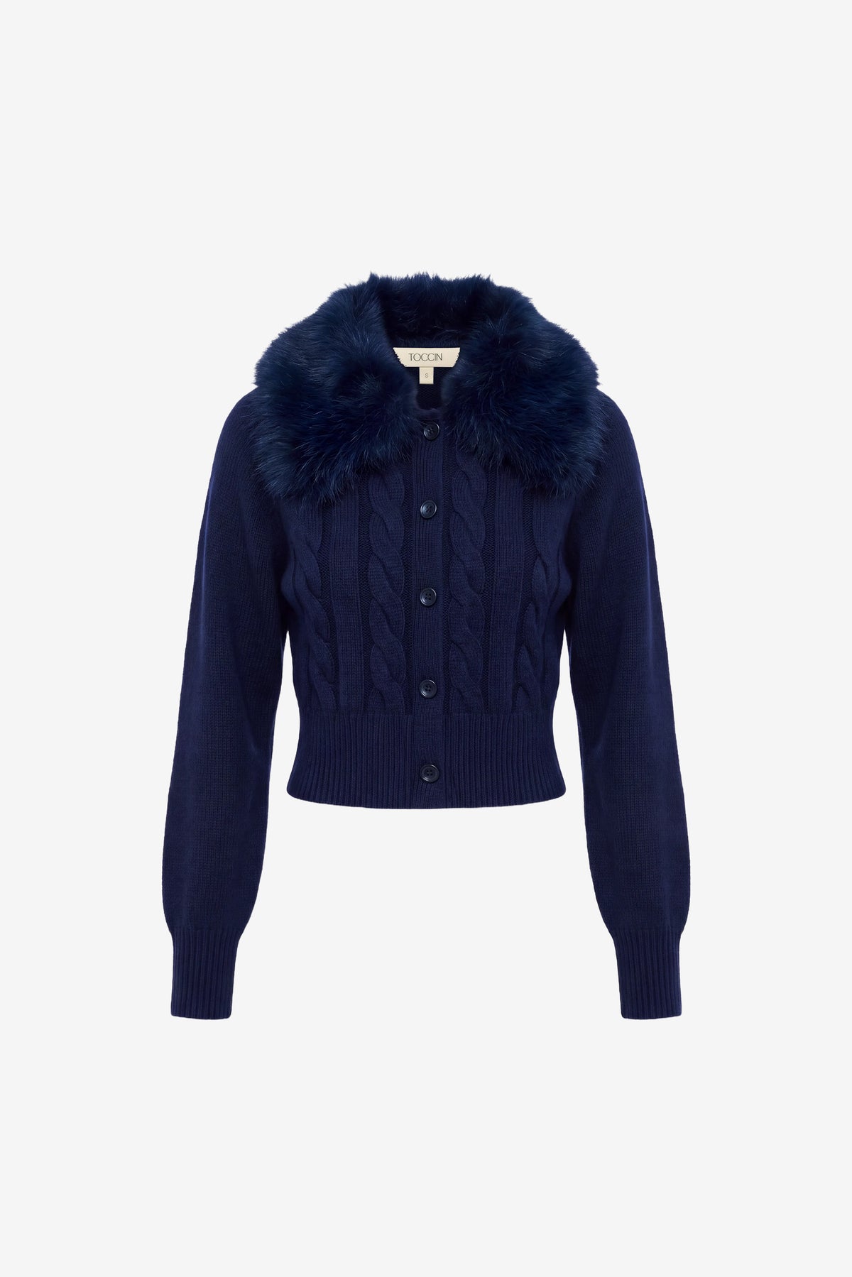 RITA CABLE KNIT CARDIGAN WITH FUR COLLAR - Toccin