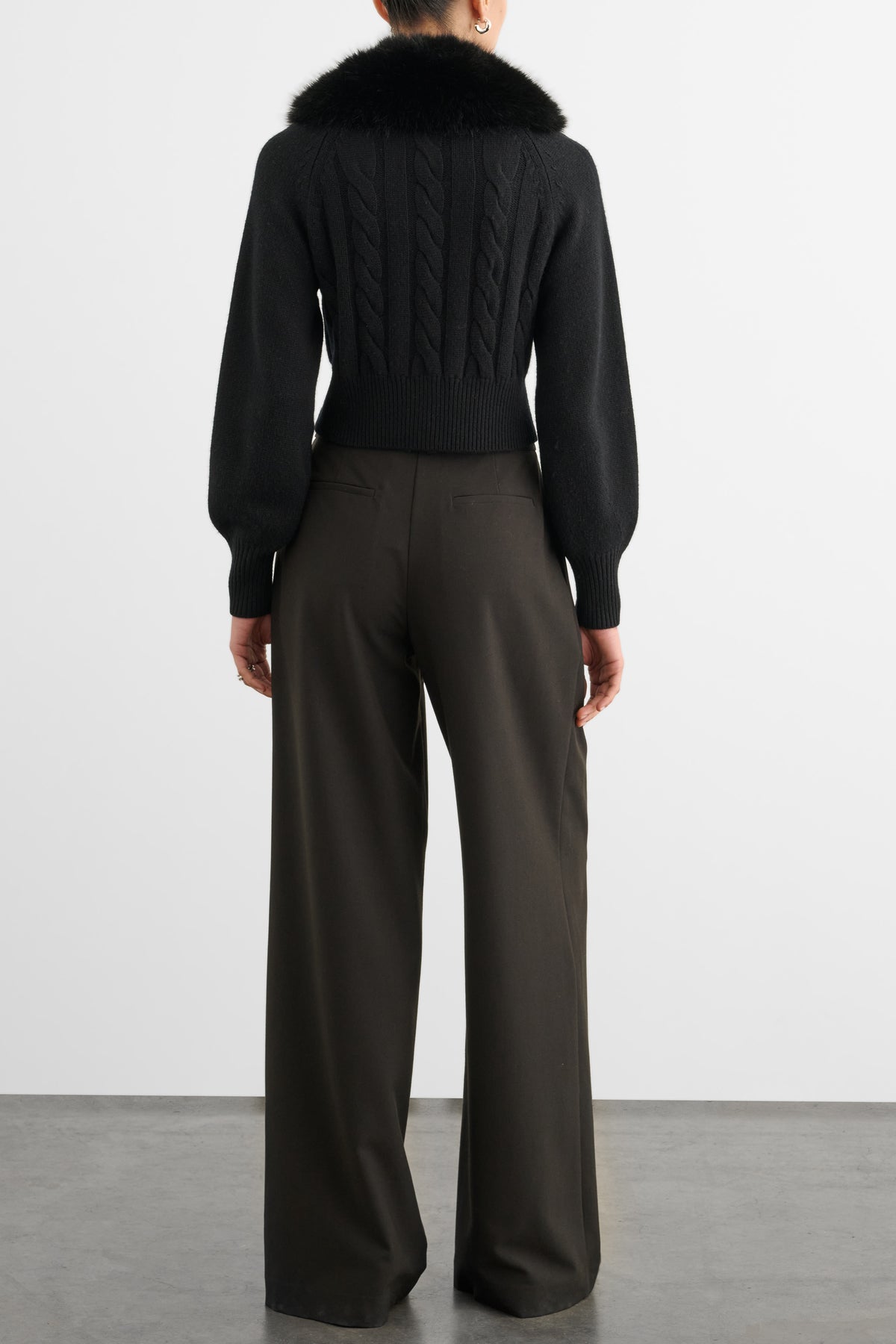 RITA CABLE KNIT CARDIGAN WITH FUR COLLAR