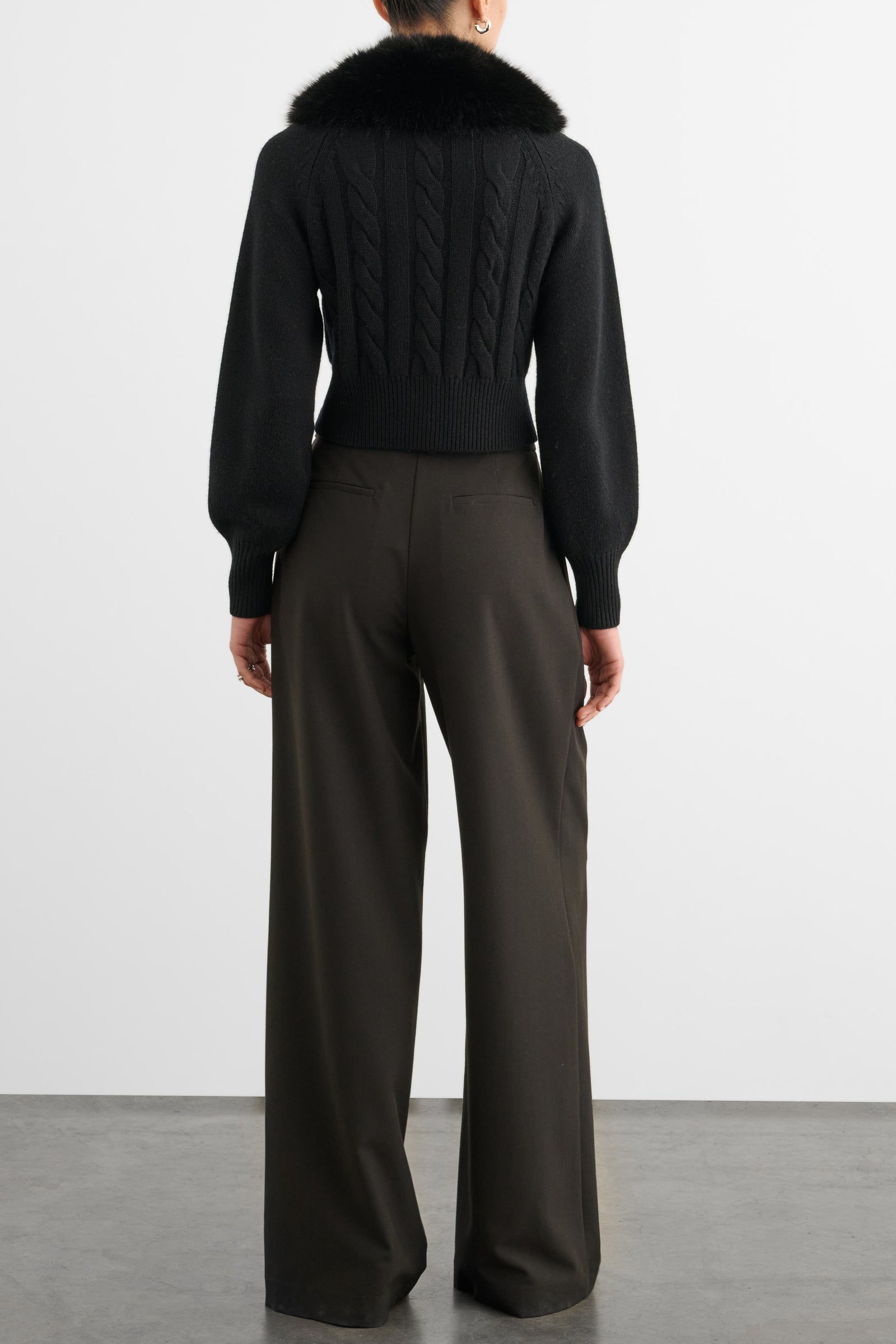 RITA CABLE KNIT CARDIGAN WITH FUR COLLAR