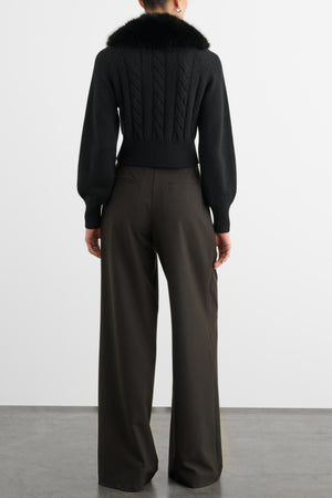 RITA CABLE KNIT CARDIGAN WITH FUR COLLAR