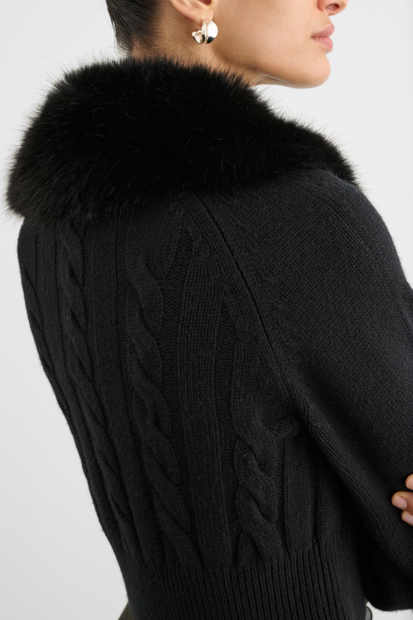 RITA CABLE KNIT CARDIGAN WITH FUR COLLAR