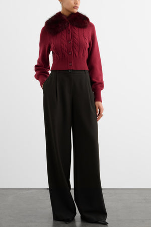 RITA CABLE KNIT CARDIGAN WITH FUR COLLAR