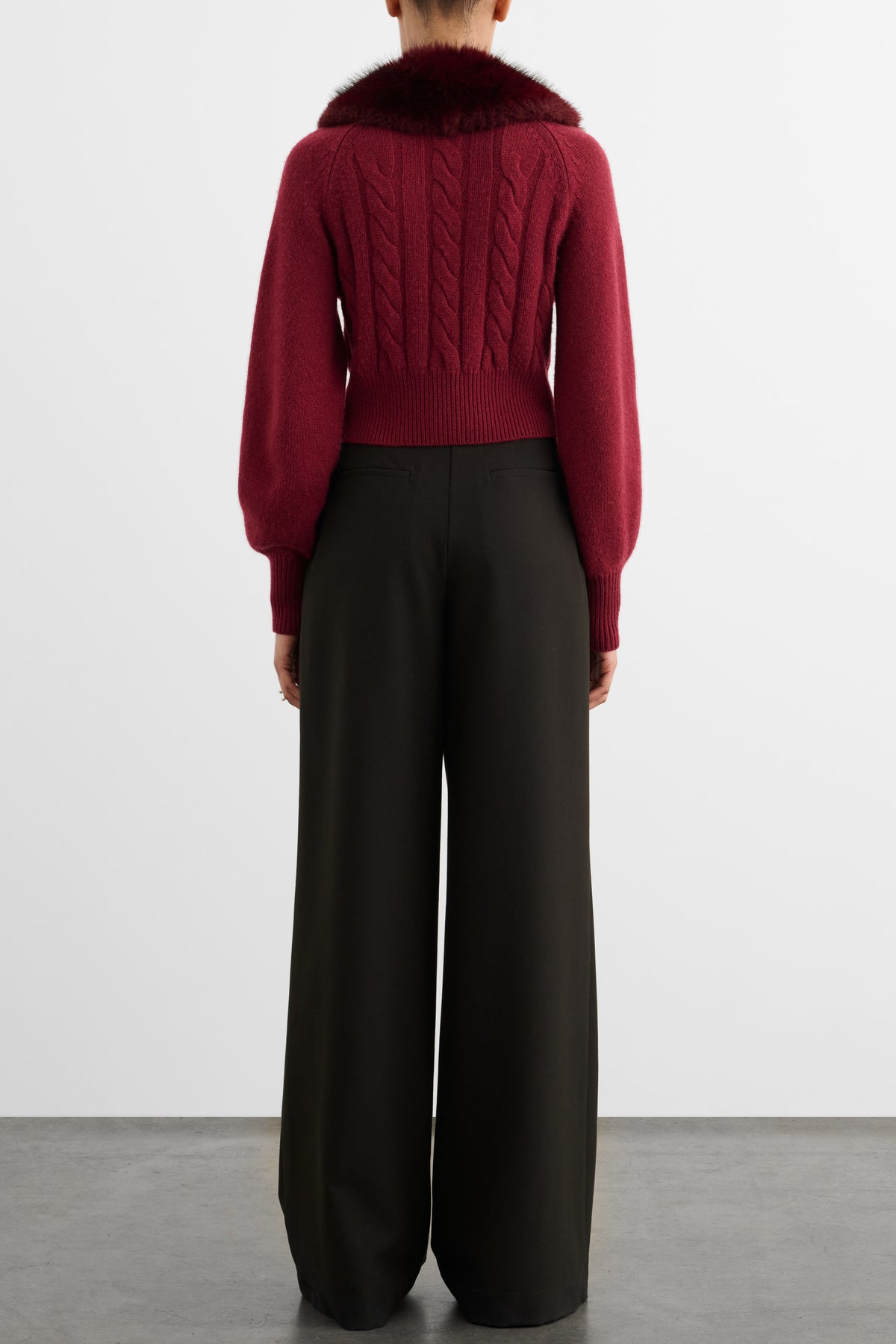RITA CABLE KNIT CARDIGAN WITH FUR COLLAR