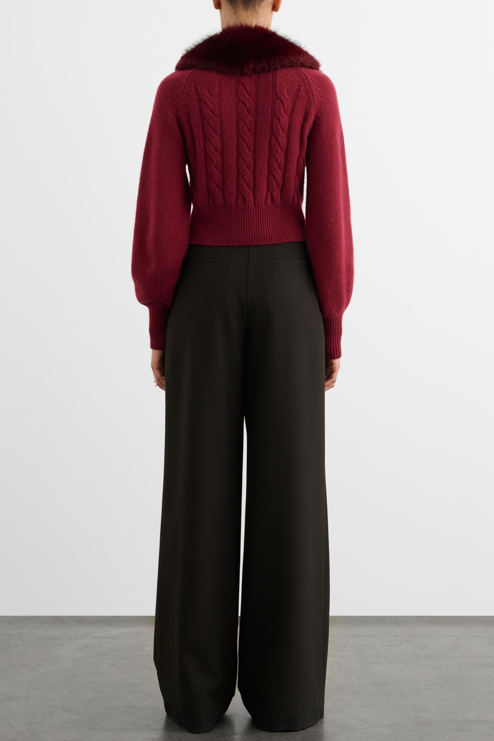 RITA CABLE KNIT CARDIGAN WITH FUR COLLAR