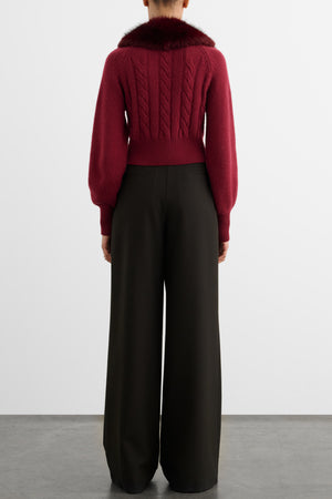 RITA CABLE KNIT CARDIGAN WITH FUR COLLAR