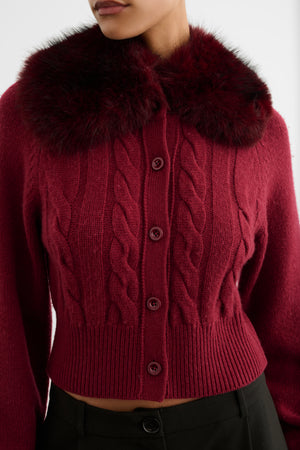 RITA CABLE KNIT CARDIGAN WITH FUR COLLAR