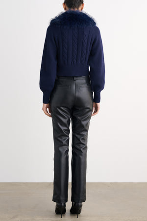 RITA CABLE KNIT CARDIGAN WITH FUR COLLAR - Toccin