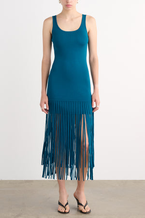 ROXANNE SCOOP NECK MINI DRESS WITH FRINGE - Toccin