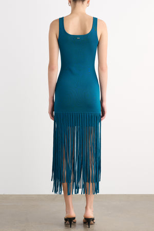 ROXANNE SCOOP NECK MINI DRESS WITH FRINGE - Toccin